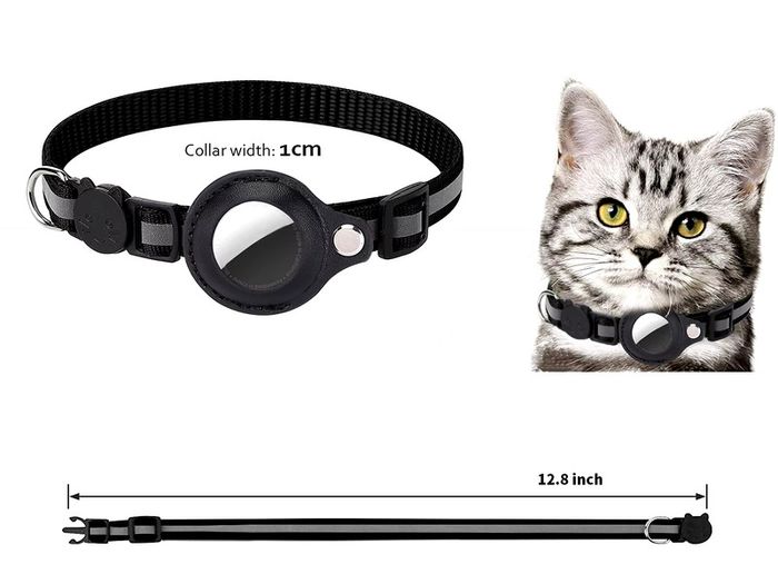 Cat AirTag Holder Collar Breakaway Reflective Strips Adjustable Kitten Collar Waterproof Cat Bell Collar Pet Air Tag Case