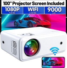 WiFi Projector with Projection Screen 1080P Full HD, 9000 Lux Portable Video 4K Projector Compatible with iphone TV Stick PS5 HDMI USB, Multimedia Home Movie Theater Projector (FREE POSTAGE)