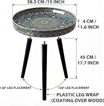 Round Outdoor Side Tables with Detachable Wooden 3 Legs, Versatile Tray Table, Perfect For Round Coffee Table Tea, and Relaxation Time 17.7 Inch (Blue Maze)