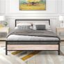 5ft King Bed Frame with Wooden Headboard,Heavy Duty Metal Platform Bed Frame King Bed Base No Box Spring Needed,Metal Slats Support Underbed Storage Space,OAK,150x200cm Image 4