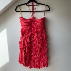 Rare Charo Azcona 100% Silk 3D Ruffle Halter Mini Dress