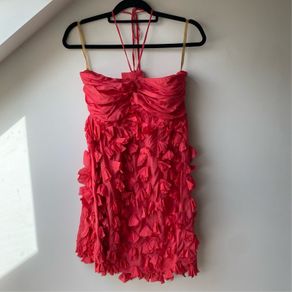 Rare Charo Azcona 100% Silk 3D Ruffle Halter Mini Dress