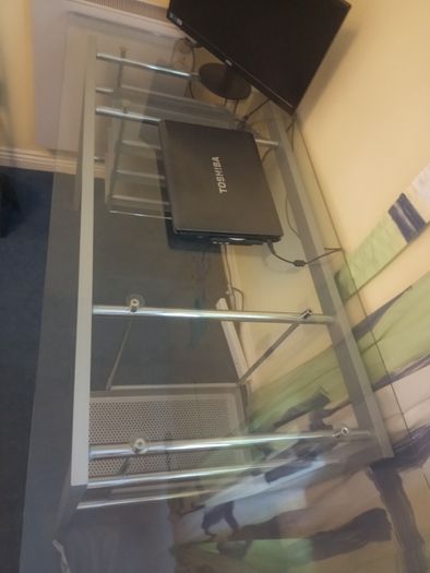Large Glass Top Home Office Desk - Very Good Condition