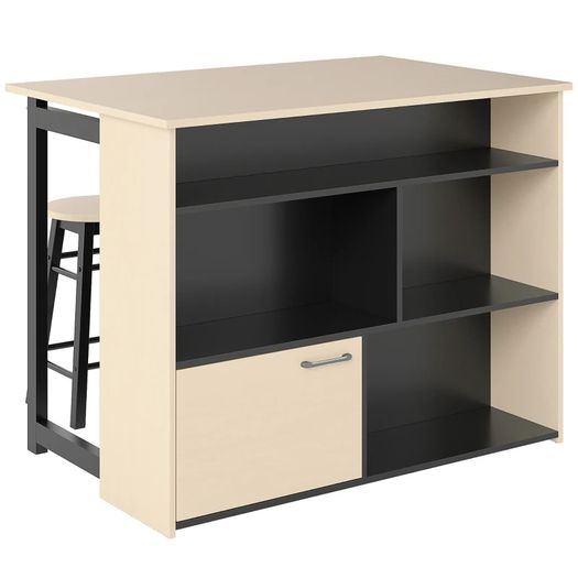 3-pc. Bar set, Bar table with foldable tabletop, 2 bar stools, 6 storage compartments, black+oak, 116 x 70 x 89.5 cm