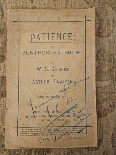 1911 Patience, Bunthorne' Bride By W.s. Gilbert And  Arthur Sulivan In Fair Condition.  See Photos For Same.