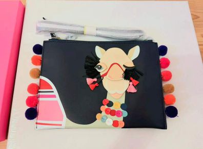 Brand New Kate Spade Camel Pom Pom Crossbody Clutch Bag