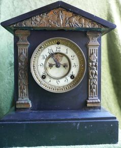 Vintage C19th American Ansonia Mantel Clock Black Marble Clock (works well and keeps time)