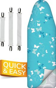 High Speed Padded Iron Board Cover up to 120x40cm - 100% Cotton Top Layer Oeko-Tex Tested for Harmful substances - Aluminium Heat and steam Reflection, with 3 Clips