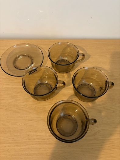 Retro Vintage ARCOROC France Fume Smoked Glass Cup and Saucer SPARES 1970s