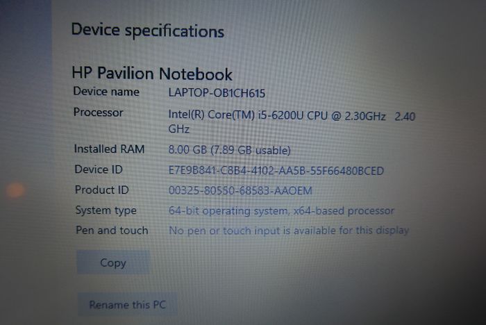 Hp Pavilion laptop i5-6200 - 8GB RAM GB 256 NVME SSD. Windows 10