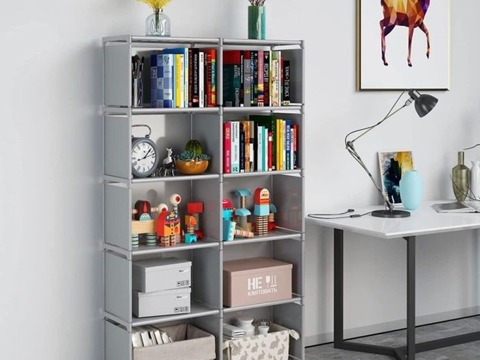 6-Tiers Portable Bookshelf with Fabric Cloth at Back, 10 Cube Closet Storage Organiser Bookcase, Living Room,Study Room,Bedroom (FREE POSTAGE)