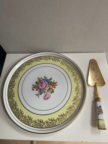 French vintage very large 33cm special  porcelain cake plate