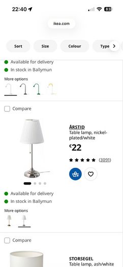 IKEA ARSTID table lamp nickel/silver coloured
