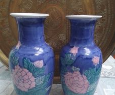 Two Tall Blue Vases