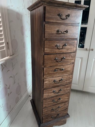 Beautiful slim rustic vintage 10 drawer tallboy in superb condition
