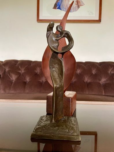 Abstract Modernist Bronze Mother and Child Sculpture Statue Figurine