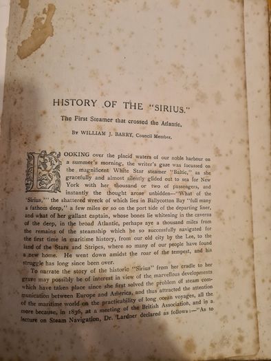 The History Of The "sirius" The Firtst Steamer That Crossed The Atlantic By William J Barry. Vintage  1906.