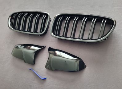 Brand New F10 F11 Lci Black Kidney Grilles & Mirror Covers Set