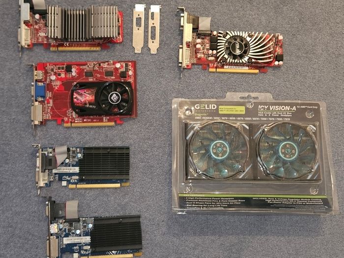 Vintage GPU graphics cards HD6570 etc and vga cooler suit retro project low profile pcie