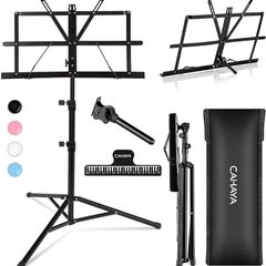 Sheet Music Stand Metal Portable with Carrying Bag, Music Book Clip, Portable Podium Stand, Laptop Stand Black