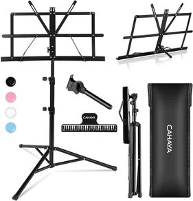 Sheet Music Stand Metal Portable with Carrying Bag, Music Book Clip, Portable Podium Stand, Laptop Stand Black