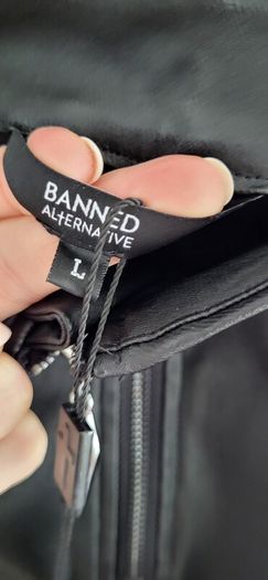 BANNED APPAREL Alternative Black Waxed Jeggings with Silver Studded Seams - Sz L (Fit 14-16UK) - Bnwt Rrp 89