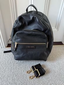 Tiba and Marl x Selfridges Elwood backpack bag and buggy clips  - black leather gold hardware