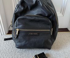 Tiba and Marl x Selfridges Elwood backpack bag and buggy clips  - black leather gold hardware