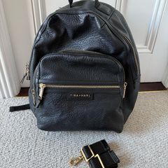 Tiba and Marl x Selfridges Elwood backpack bag and buggy clips  - black leather gold hardware