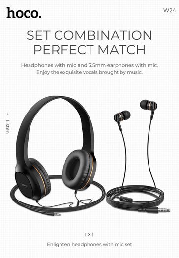 Brand New Hoco W24 Enlighten Wired 2in1 Earphones & Headphones With Mic.