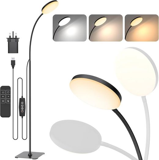 LED Floor Lamp with Remote, 1H Timer Reading Standing Lamps with 3 Color Temperature & 5 Brightness Levels, Dimmable Floor Lamp for Living Room, Bedroom, Office
