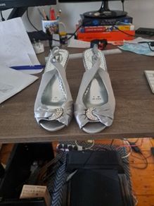 silver kitten heel shoes