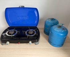 Camping gas cooker and gas bottles