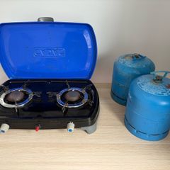 Camping gas cooker and gas bottles