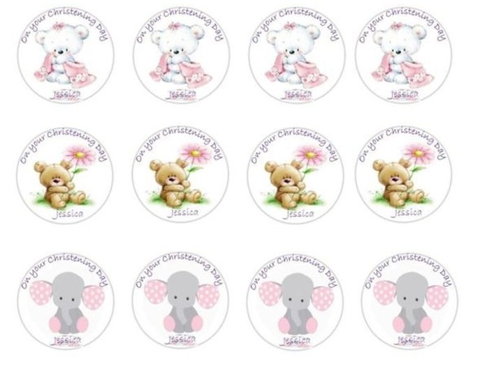 Christening personalised edible cupcake toppers