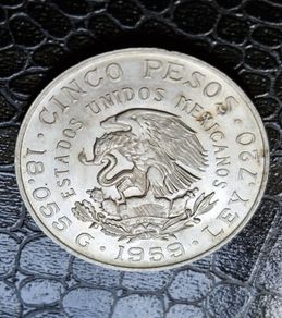 1959 Mexico Silver  5 Pesos Centennial of Carranza's Birth coin