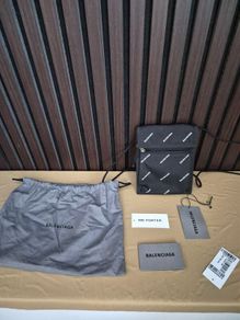 Balenciaga Nylon Allover Logo Small Explorer Crossbody Pouch