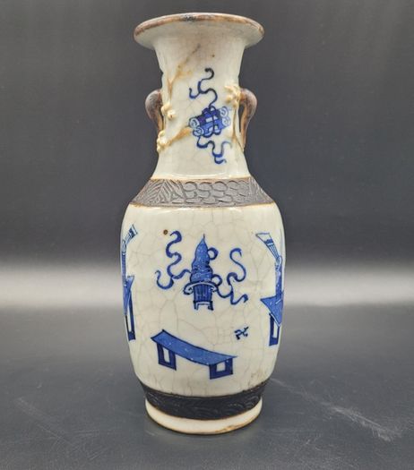 Chinese Nanking 19th Century Antique Vase Blue / White Porcelain