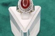 Vintage Antique Sterling Silver 925 Oval Carnelian Ring, Size 20/21, 7.75g