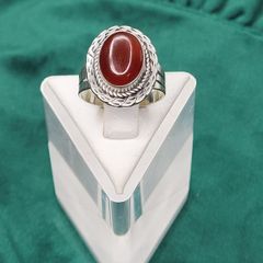 Vintage Antique Sterling Silver 925 Oval Carnelian Ring, Size 20/21, 7.75g
