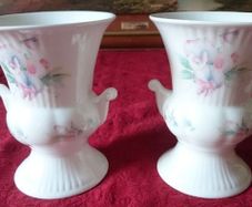 Pair Of Aynsley Little Sweetheart Pattern Two Handled Bone China Gold Gilt Vases Made In England