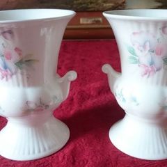 Pair Of Aynsley Little Sweetheart Pattern Two Handled Bone China Gold Gilt Vases Made In England