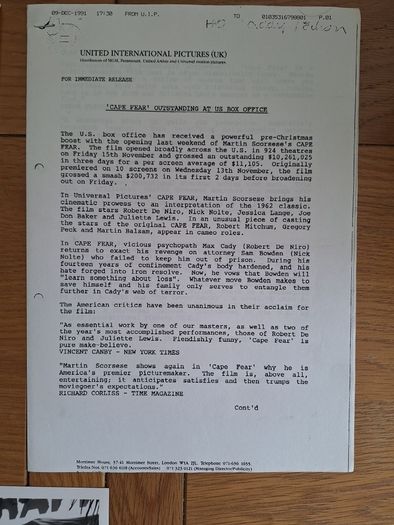 Cape Fear: Movie Press Kit