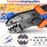 Insulated Wire Terminal Crimping Tool Kit Preciva Black 0.5/6mm Ratchet Crimp Plier, Electrician Cable Lug Pliers Set with 400pcs Insulated Butt Bullet Spade Ring Crimper Connectors Image 2