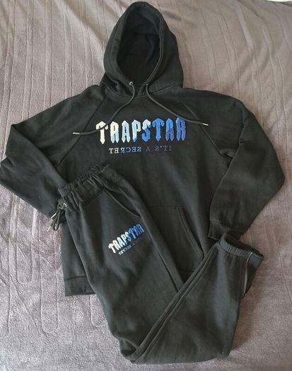 Trapstar Decoded Chenille Hooded Tracksuit Black/Blue/Grey