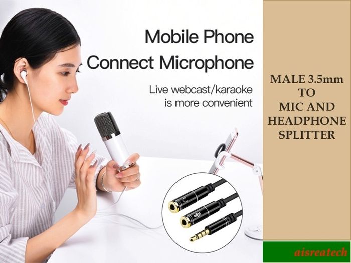 Male 3.5mm To Headphone And Mic Splitter