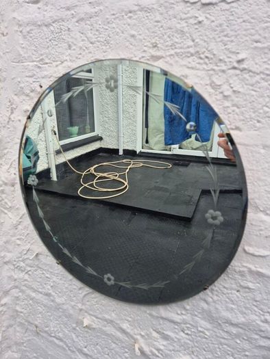 Vintage Art Deco circular etched design 1930s Mirror
