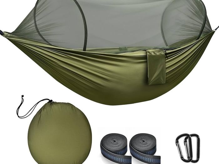 NEW SALE | Camping Hammock with Mosquito Net 114 x 54 inch Lightweight Portable Double Hammock with Straps 440 LBS Load Capacity Pop-up Nylon Hammock for Travel Outdoor Hiking Backpacking Picnic