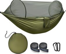 NEW SALE | Camping Hammock with Mosquito Net 114 x 54 inch Lightweight Portable Double Hammock with Straps 440 LBS Load Capacity Pop-up Nylon Hammock for Travel Outdoor Hiking Backpacking Picnic