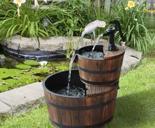 Wooden Water Pump Fountain, 2 Tier-Fir Wood/Steel